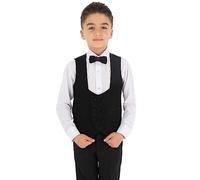 Boys Double Breasted Slim Fit Corduroy Velvet U Shaped Waistcoats in Black Size 4 Years