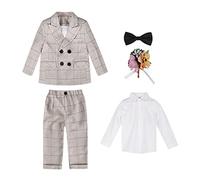 Boys Double Breasted Suits Set, 4/5/6 Piece Plaid Boys Wedding Suit, Page Boy Suit, Birthday Party Dinner Prom Suit Formal Wear, Children Gentleman Outfits 1-2 Years