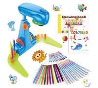 Boys Drawing Projector Toy for Kids with Water Colour Pens, Marine animals Colouring Book, Drawing Pad and Ruler, 72 Patterns Art Painting Set, Educational Toys for 3 4 5 6 Years Old Girls and Boys