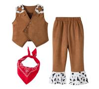 Boys Dress Up Costumes for Play Suede Role Play Vests Costumes Set Retro Woody Clothes with Pant 3 Pcs Western Style Dress Up Suit 6-7 Years