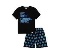 Boys Eat Sleep Football Repeat Blue Short Cotton Pyjamas (5-6 Years)