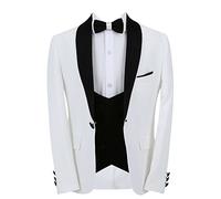 Boys Elegant White with Black Dinner Tuxedo Suit with Corduroy Velvet Waistcoat & Shawl Lapel - Perfect for Weddings & Formal Occasions, Age 7 Years UK