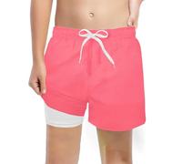 Boys Fashion Solid Swim Trunks with Compression Liner Stretch Shorts Month Boy Pink