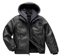 Boy's Faux Leather Jacket Windproof Warm Winter Coat Kids Bomber Outerwear Waterproof PU Motorcycle Jacket, Black, 14-16