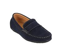 Boys Faux Suede Slip On Loafer Wedding Classic Smart Casual Moccasin Flat Navy Blue Shoes Size UK Youth 13