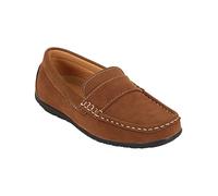 Boys Faux Suede Slip On Loafer Wedding Classic Smart Casual Moccasin Flat Tan Shoes Size UK Child 10