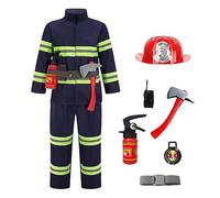 Boys Fireman Role Playing Three Piece Outfit Set School Toy Accessories Campus (Blue, 4-5 Years)