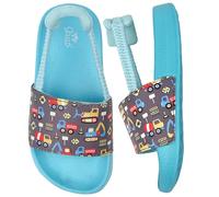 Boys Flip Flops Summer Slippers Kids Glitter Sliders Beach Bathroom Pool Cute Sandals Toddlers Home Shower Shoes Lightweight Non-slip Little Girls Sequins Slides for Indoor Outdoor Size 9 Grey Blue