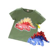 Boys Flip Sequin Cotton T-Shirt, Dinosaur, Digger & Graphic Short Sleeve Top for Kids Aged 3-8 Years (UK, Numeric, 120, Green)