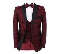 Boys Floral Burgundy Tuxedo Suit Embroidered Wedding Prom Performace Party 6 Piece Set Size 7 Years