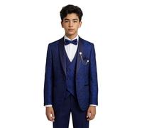 Boys Floral Paisley Tuxedo Dinner Parliament Blue Suit, 5 Piece Set for Pageboy Weddings & All Special Occasions, Age 8 Years UK