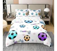 Boys Football 100% Cotton Duvet Cover Super King 3 Pcs Colorful Cartoon Soccer Stars Bedding Set for Kids Girls Teens Game Sports Style Comforter Cover,2 Pillowcases(No Comforter)