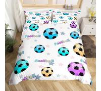 Boys Football Duvet Cover Super King,Colorful Cartoon Soccer Stars Decor Bedding Set for Kids Girls Teens,Game Sports Style Comforter Cover with 2 Pillowcases(No Comforter)