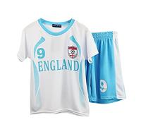 Boys Football Kit T-Shirt Summer Shorts Set Girls Top Training Outfit Gift Unisex Colour-Team: England White and Turquoise - Size: 11-12 Years