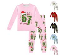 Boys Football Pyjamas, 67 Meme Pyjamas Set Boys Girls Matching Christmas Pjs for Family Six Seven Number 6 7 Long Sleeve Tops and Pants 2 Piece Outfit Pajamas for Women Men Pink