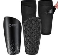 Boys Football Shin Guards incl. Sleeves with Optimized Insert Pocket - Protective Shin Pads for Kids Girls (Black M)