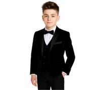 Boys' Formal Black Velvet Tuxedo Suit Set with Bow Tie, Black 5 Piece (UK, Age, 9 Years, Black)