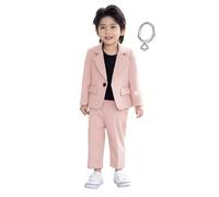 Boy's Formal Gentleman Trouser Suits Clothes Wedding Suits Dress Set Plain Casual Blazer Jackets & Trousers 3 Piece Sets Wedding Pageboy Party Prom 1-12 Years Birthday Gifts Pink