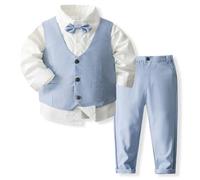 Boys Formal Suit Set Shirt Vest Pants Bow Tie Hat for Wedding Party Church Smart Outfit Toddler to Kids (Light Blue, 5-7 Years)