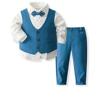 Boys Formal Suit Set Shirt Vest Pants Bow Tie Hat for Wedding Party Church Smart Outfit Toddler to Kids (Dark Blue, 5-7 Years)