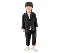Boys Formal Suit Set Tuxedo Jacket Coat Pants Vest Outfit for Kids Toddler Teen Wedding Party Church Dress Up (Black, 5-6 Years)