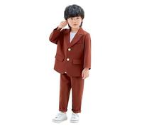Boys Formal Suit Set Tuxedo Jacket Coat Pants Vest Outfit for Kids Toddler Teen Wedding Party Church Dress Up (Red, 9-10 Years)