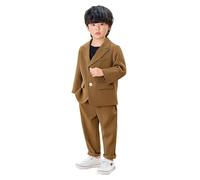 Boys Formal Suit Set Tuxedo Jacket Coat Pants Vest Outfit for Kids Toddler Teen Wedding Party Church Dress Up (Brown, 3-4 Years)