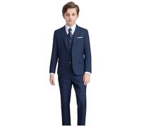 Boy's Formal Suits 4 Piece Gentleman Suit Set Blazer Jacket Vest Pants Shirt and Tie Set Slim Fit Prom Outfits for Boys Teens Wedding Page Boy Graduation Ceremony Business Casual Blue