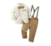 Boys Formal Three Piece Suit Set with Long Sleeve Shirt, Pants, and Vest for Weddings, Parties, and Performances, Adjustable Waist, Machine Washable (Khaki, 12-18 Months)