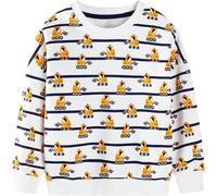 Boys Full Sleeve Jumper 100% Cotton White Hoodie Black Stripes Sweatshirts Allover Digger Print Toddler Boy 6-7 Years