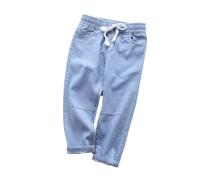 Boys Fully Elasticated Trousers Adjustable Waist School Half Elastic Standard Trouser Kids Waterproof Zip Off Casual Bottoms Light Blue
