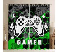 Boys Gamer Curtains Video Game Gaming Window Curtains for Bedroom Living Room for Kids Green Honeycomb Gamepad Window Drapes Stylish Window Curtains W46*L72
