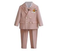 Boys Gentleman Suit British Style Wedding Christening Tuxedo Blazer Jacket Pants Formal Suit First Birthday Party Costume Party Clothes Outfits Set Pink