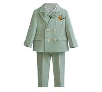 Boys Gentleman Suit British Style Wedding Christening Tuxedo Blazer Jacket Pants Formal Suit First Birthday Party Costume Party Clothes Outfits Set Light Green
