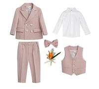 Boys Gentleman Suit British Style Wedding Christening Tuxedo Blazer Jacket Pants Formal Suit First Birthday Party Costume Party Clothes Outfits Set Pink6XMLCLX