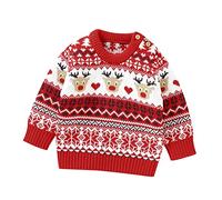 Boys Girl Christmas Sweater Jumper Cute Santa Cl us Reindeer Knitted Pullover Toddler Casual Xmas Long Sleeve Round Neck Cotton Shirt Boys Girl Fall Soft Knitted Tops (Red, 18-24 Months)