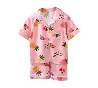 Boys Girl Pyjamas Cotton Pjs Summer Button Down Shirt Tops+Shorts 2 Piece Set Car Print Pajamas Toddler Baby Sleepwear Kids Lounge Sets Little Girl Nightgown (Pink, 8-10 Years)