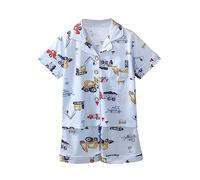 Boys Girl Pyjamas Cotton Pjs Summer Button Down Shirt Tops+Shorts 2 Piece Set Car Print Pajamas Toddler Baby Sleepwear Kids Lounge Sets Little Girl Nightgown (BU1, 4-5 Years)