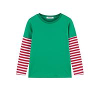 Boys Girl T-Shirts Long Sleeve Striped Crew Neckline Kid Patchwork Tee Shirt Cotton, Red White and Green, 13-14 Years