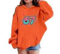 Boys Girls 67 Meme Hoodie Comfortable Soft Fabric Christmas Elf-Shirt Six Seven Long Sleeve Pullover Sweatshirt Boys Girls Holiday Essential Orange