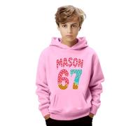 Boys Girls 67 Meme Hoodie Six Seven Christmas Hat Theme Fashion Print Sweatshirt Christmas Elf-Shirt Autumn Winter Holiday Party Travel Essentials Top for 5-12 Years Pink