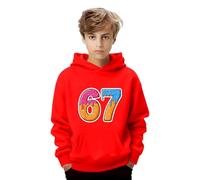 Boys Girls 67 Meme Hoodie Unisex Cotton Sweatshirt Six Seven Christmas Hat Theme Fashion Print Sweatshirt Christmas Elf-Shirt 6 7 Meme Shirt for 5-12 Years Red