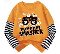 Boys Girls Age 6-7 Years Old Halloween Long Sleeve Moster Truck Shirts Toddler Shirts Glow in The Dark Ghost Pumpkin Tshirts Kids Orange Tops Cotton Casual Tees Crewneck Winter Clothes