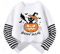 Boys Girls Age 6-7 Years Old Halloween Long Sleeve Shirts Toddler Shirts Glow in The Dark Cat Pumpkin Ghost Tshirts Kids White Tops Cotton Casual Tees Crewneck Winter Clothes