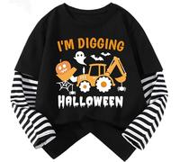 Boys Girls Age 6-7 Years Old Halloween Long Sleeve Shirts Toddler Shirts Glow in The Dark Digger Ghost Bats Tshirts Kids Black Tops Cotton Casual Tees Crewneck Winter Clothes