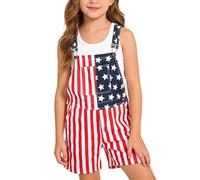 Boys Girls America Flag Denim Bib Overalls Shorts Independence Day Adjustable Straps Shortalls Denim Bib Dungarees Kids 250th Anniversary Jumpsuits Romper USA 4th of July Outfit (Red, 11-12 Years)