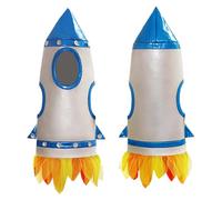 Boys Girls Astronaut Rocket Costume, Silver Blue Flaming Skirt Space Shuttle Jumpsuit with Boot Covers, Kids Toddler Halloween Party Birthday Cosplay Dress Up Outfits