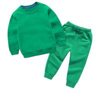 Boys Girls Autumn Solid Color Cotton Long Sleeve Round Neck Sweatshirt Set Girls Outfits (Green, 7-8 Years)