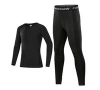 Boys Girls Base Layer Athletic Compression Leggings And Shirts Thermal Underwear Set Running Pants Tights 7 Piece Set Black