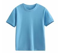 Boys Girls Basic Short Sleeve Tee Toddler Crewneck Cotton Solid T-Shirts Baby Casual Summer Comfort Soft T-Shirt Undershirt Tops Classic Loose Fit Clothes (Light Blue, 10-11 Years)